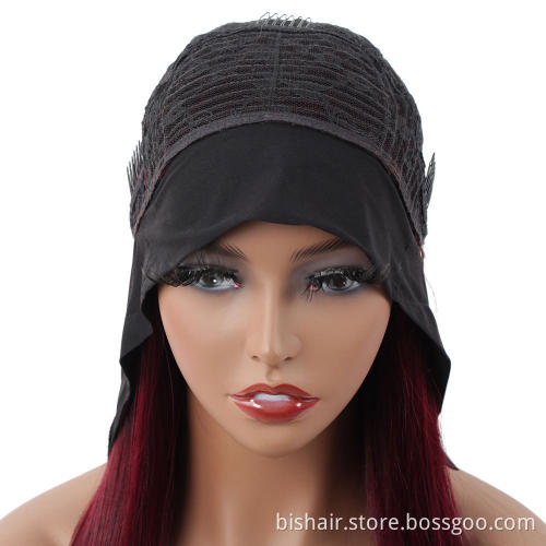 BIS 99j Burgundy Curly Human Hair Headband Wig 150%  Human Hair Wigs Red #99j Brazilian Human Hair Headband for Black Women